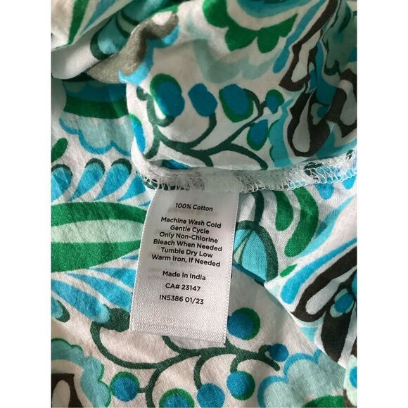 Talbots Plus Paisley Top Blouse Sz 3X Ruffled Square Neck Sleeve Blue Green - Picture 6 of 9